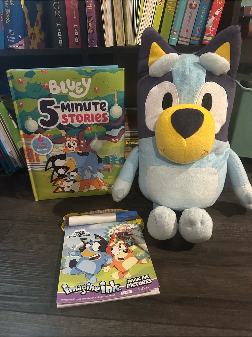 Bluey plush, storybook and activiy book
